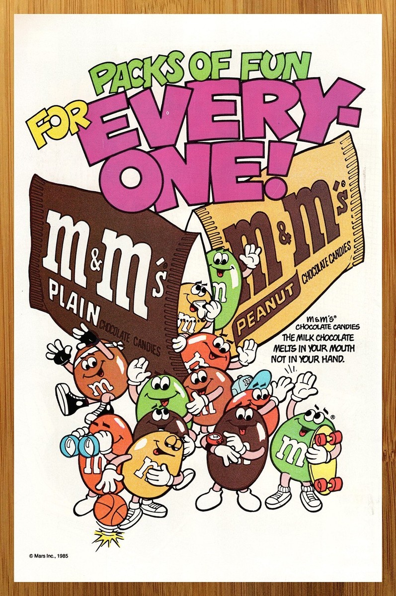 絵画 M&M 1985 M&M's Candy Vintage Print Ad/Poster Chocolate Peanut