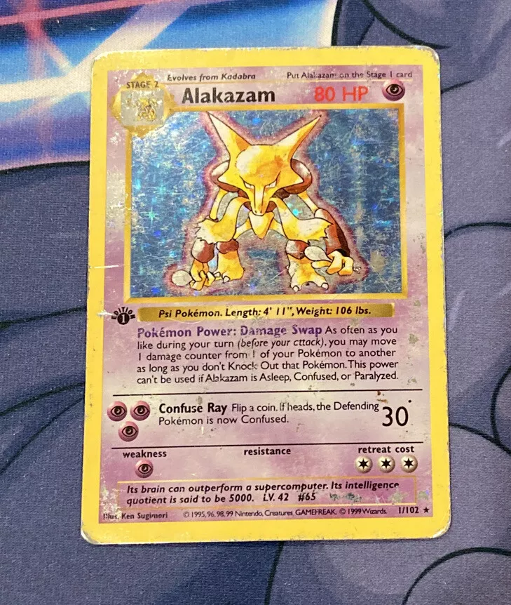 Pokemon 1st Edition Shadowless Holo Alakazam 1/102 Played Wizards Base Set