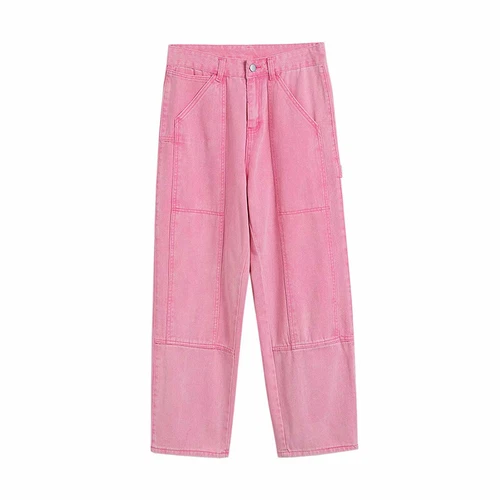 Rosa Denim Hose Herren Loose Straight Leg Jeans Hose Freizeit Hip Hop Baggy Weich - Bild 3 von 6