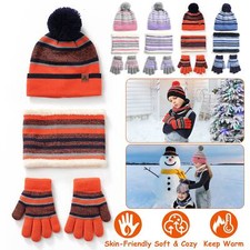 For 4-7-Year-Old Kids Knitted Hat Scarf Gloves 3Pcs Winter Warmer Set Soft TOP