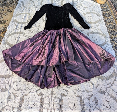 80s 90's vintage retro Purple taffeta black velvet gothic princess prom dress S