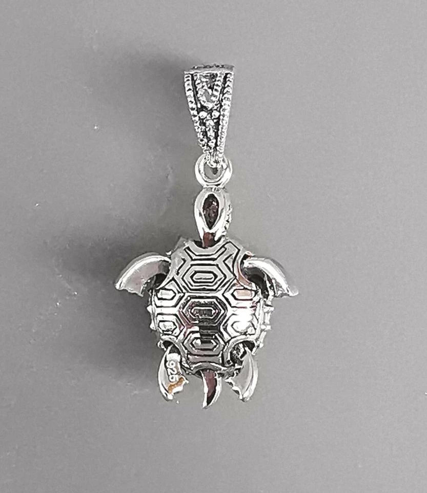 9923099 Ciondolo Argento Onice Marcasiti Tartaruga 1,5x3cm 925er come Nuovo - Immagine 2 di 2