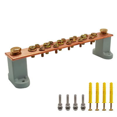 Copper Grounding Bar Kit, 7.8'' Copper Bus Bar Ground Bus Bar with 16 Terminal