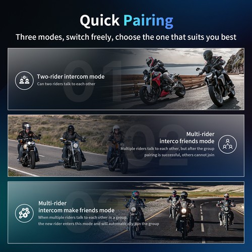 Fodsports FX7 Motorrad Headset Bluetooth Helm Intercom 10Reiter MESH Multi Audio - Picture 5 of 14