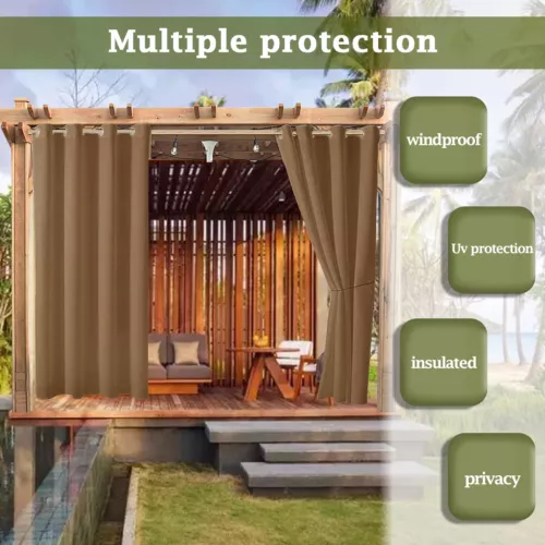 1/2 Stück Wasserdicht Outdoor Terrasse Vorhänge 52" Breit Sichtschutz Verdunkelung Pergola Schatten - Bild 110 von 124