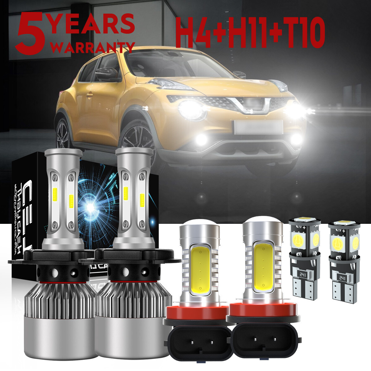 LED Headlight Bulbs For Nissan Juke 2011-2013 – H4, 6000K White, 80W, Super Bright Upgrade