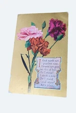 Antique 1909 Postcard With Carnation Flowers & Poem Vintage Ephemera Collectible