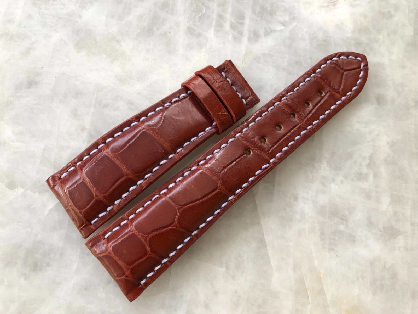22mm/18mm Brown Alligator Crocodile Embossed Leather Watch Strap Band