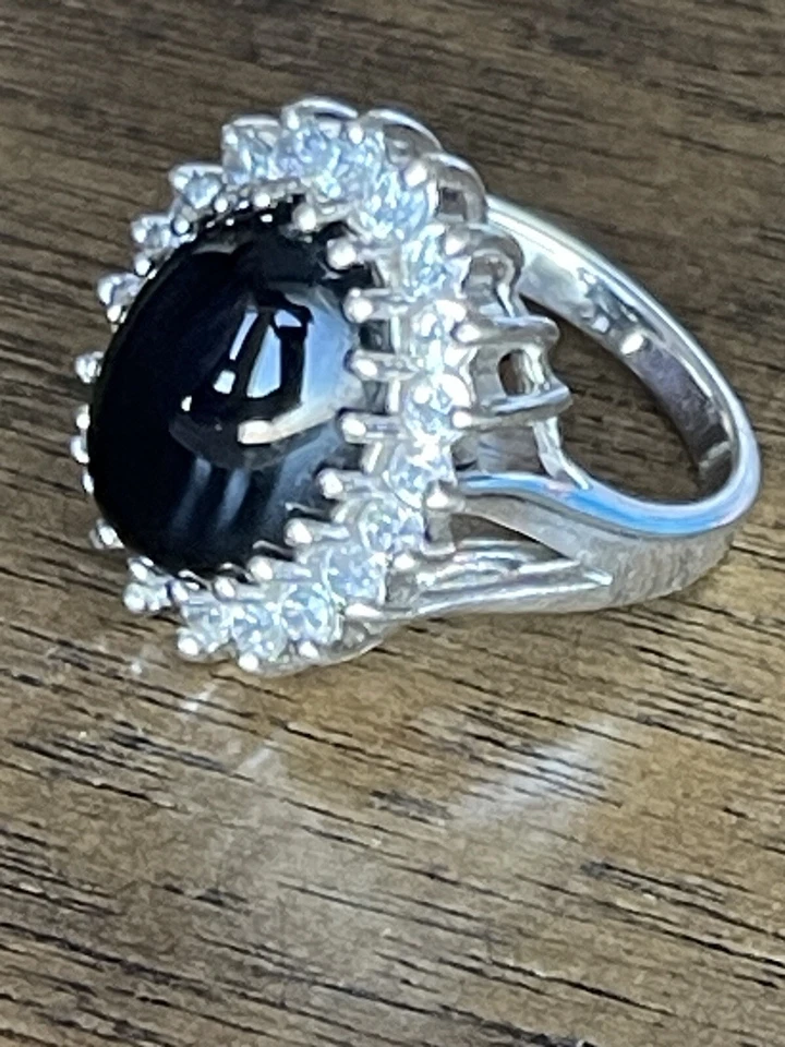 Anillo ESPO PLATA 925 ónix negro circonita cúbica halo talla 7 Foto 3 de 4