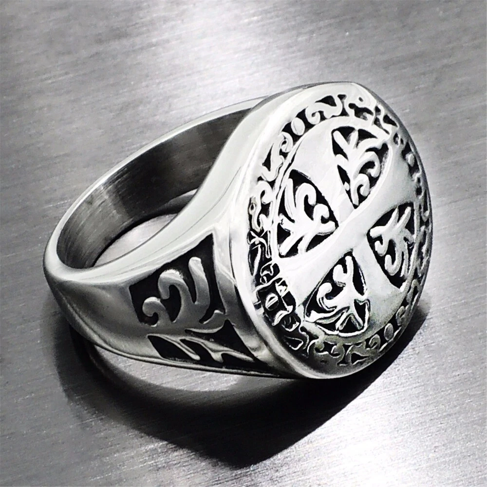 Knights Templar Stainless Steel Jerusalem Signet Cross Men s Ring Jewelry
