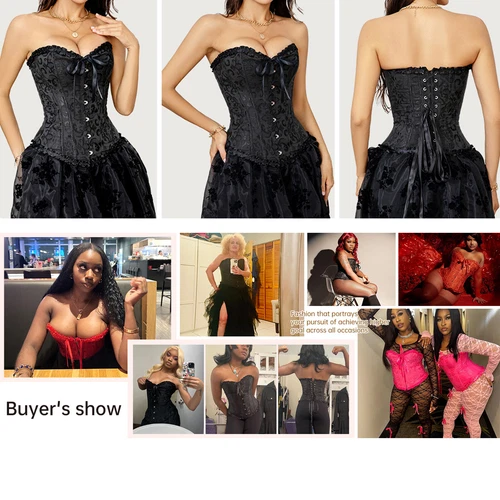 Mujeres Corsé Floral con Cordones Corsé Burlesco Deshuesado Sobre Busto Bustier Prendas para el torso S-6XL - Imagen 3 de 35