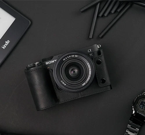 Camera Half Case For Sony A7C Retro Insert Genuine Leather Handmade - Picture 3 of 41