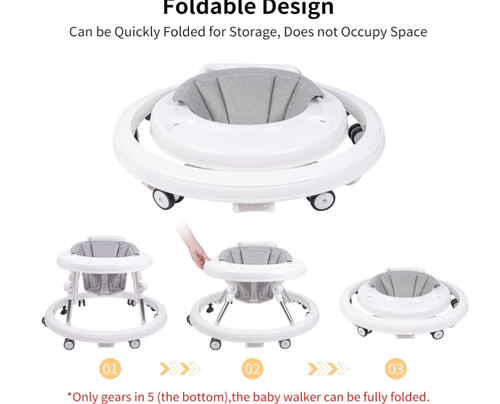 Foldable 9-Gear Height Adjustable Baby Walker with Wheels, Infant Toddler Walker - Picture 2 of 6