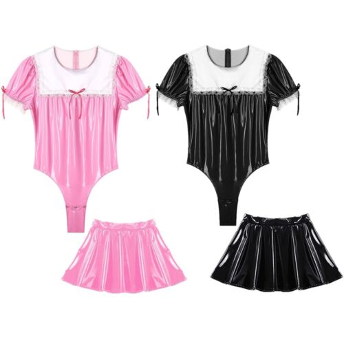 AU Sissy Mens Maid Anime Cosplay Outfits Sexy Bodysuit with Flared Skirt Outfits - Picture 2 of 29