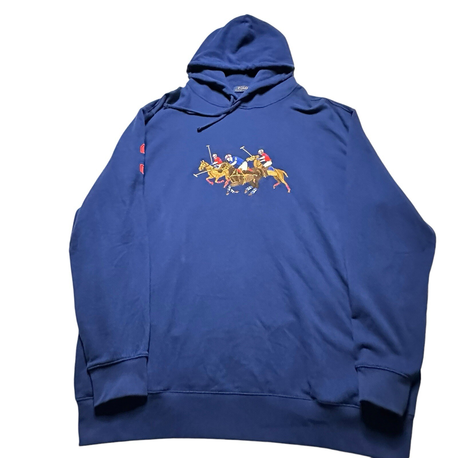 Polo Ralph Lauren uomo 2XLT blu grande triplo pony pullover felpa con cappuccio 2XL nuovo senza etichette