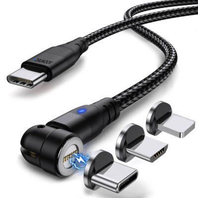 Magnet Ladekabel 1 Meter 60W PD SOONTEC Magnetladekabel mit 3 Stecker (schwarz)