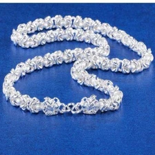 Men's 925 Sterling Solid Silver Necklace Classic Round Faucet Dragon Jewelry