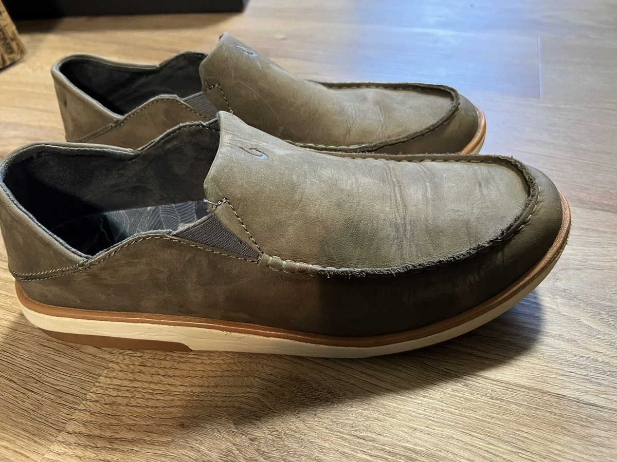 Olukai Mens 11.5 Gray leather slip On shoes | eBay display picture 3