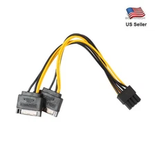 Dual 15Pin SATA Male To PCIe 8Pin (6+2) Male Video Card Power Cable