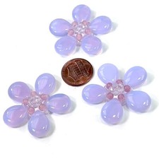 Czech Glass Beads 1.5 in Flower Ornament Blue and Pink Opal Combo 1pc CA009