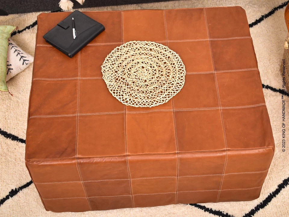 Unstuffed  square Ottoman Pouffe Moroccan , handmade footstool, Leather pouf - Image 3 of 4