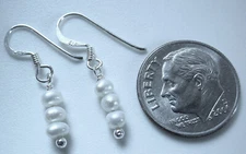 Cultured Pearl Triplets on a String 925 Sterling Silver Earrings small