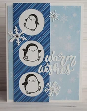 Handmade WARM WISHES penguins Christmas or winter card kit of 4
