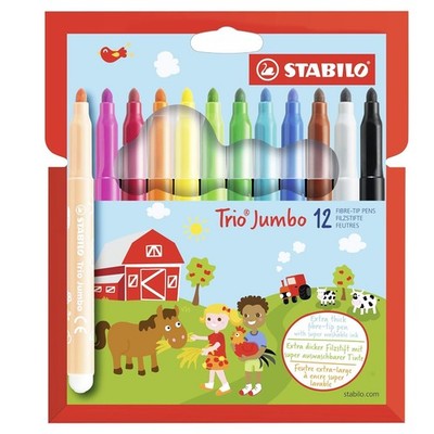 STABILO Trio Jumbo Kinder Farbig Marker Stifte - Faser Spitze Packung 12