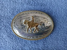 TEX-TAN YOAKUM TEXAS WESTERN BELT BUCKLE STERLING FRONT NICKEL SILVER BACK