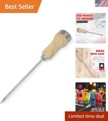 Select Wood Handle Ice Pick, Plated Steel Ice Breaking Tool with Wooden Handl...