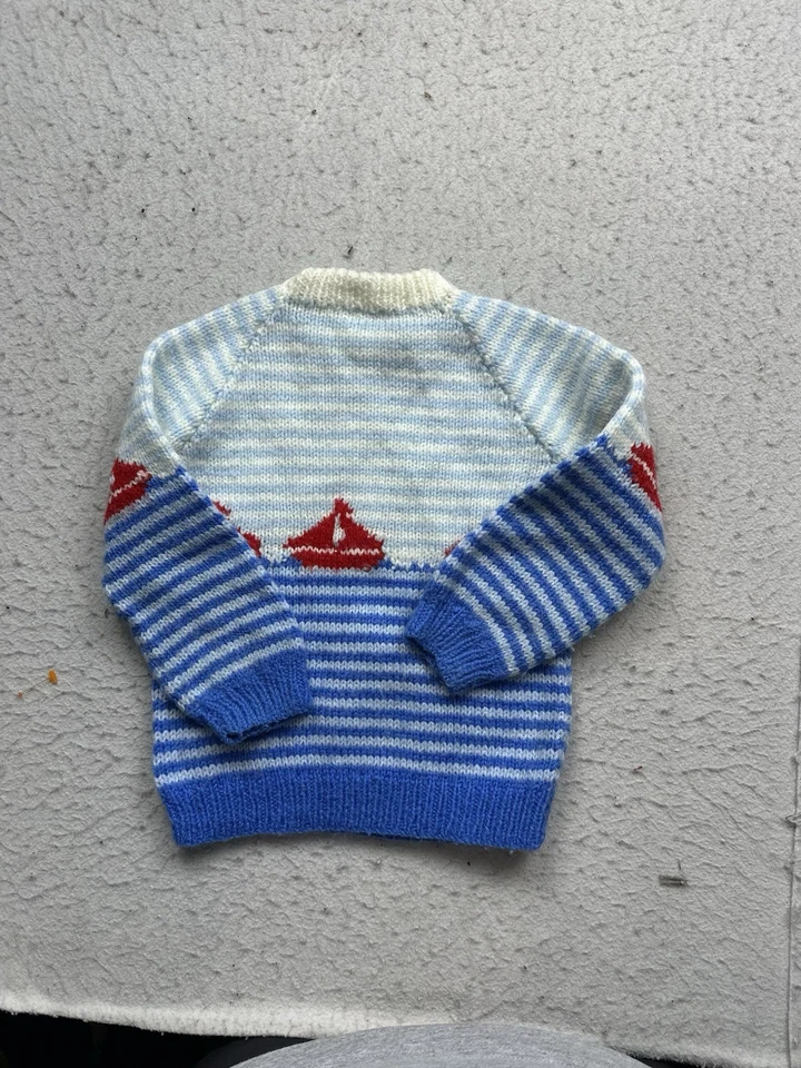 Vintage Kids Sailboat Handknit Nautical Sweater 70s Sz 4T USA Made Ocean - Image 4 of 4
