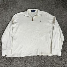 VINTAGE Polo Ralph Lauren Sweater Mens L 1/4 Zip Pullover White Blue Pony Casual