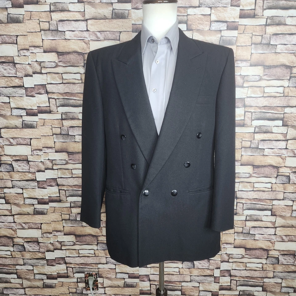 John Henry 2 Piece Suit Mens 40L 30X32 Black Double Breasted VL Peak - Image 4 of 4