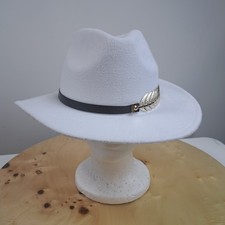 Unisex Fedora Hats White Panama Jazz Wide Brim Sun Protection Cap Size 57 cm