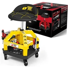 Rolling Shop Stool for Garage with Casters, DO02-Adjustable Height 360° Yellow