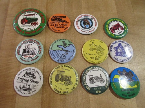12 Different Antique Engine Thresher and Steam show. 12 Pinback Buttons (mk)
