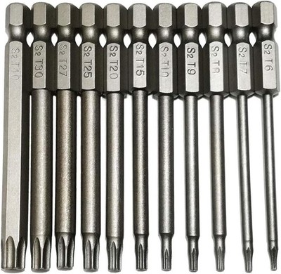 11pcs S2 Steel 75mm Security Torx Bit Set T6 T40 1/4'' Hex Shank Screwdriver
