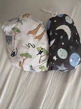 Lot Of 2 Little Sleepies Bamboo Crib Sheets Safari W/O Bag/ To The Moon With Bag