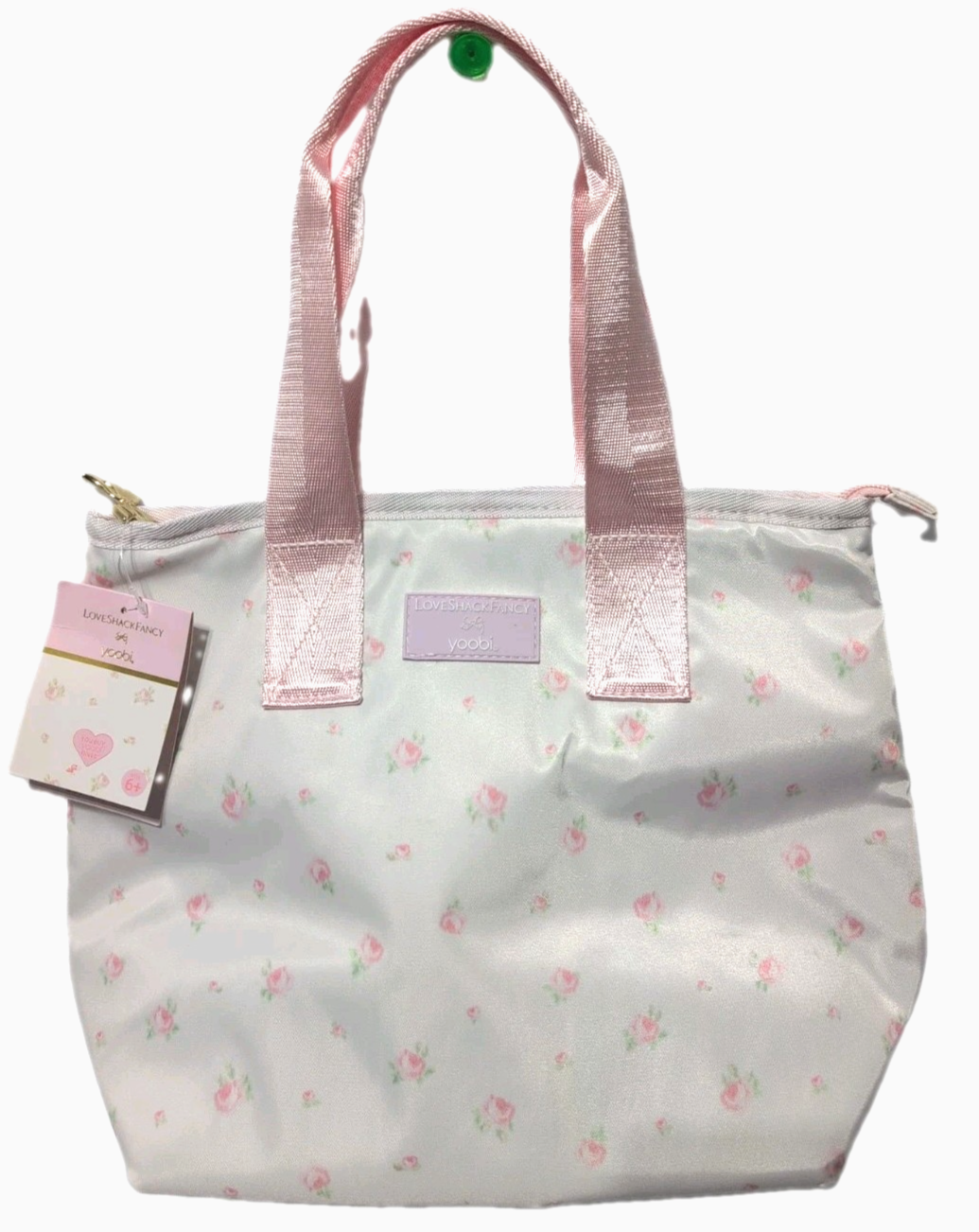 LoveShackFancy x Yoobi Lunch Bag Insulated Tote Pink Floral Zip Gold Bow NEW