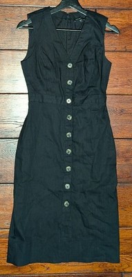 Club Monaco Women's Linen Blend Black Button Front Pencil Midi Dress Size 00 NWT
