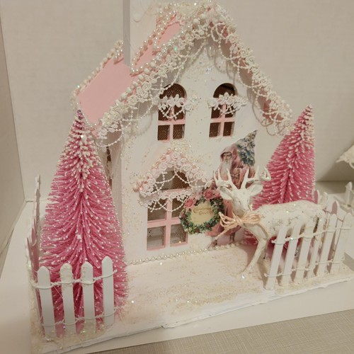 ROSA WEIHNACHTSHAUS GROSS PUTZ STIL DEKORIERT EICHE SHABBY CHIC ELEKTRISCH - Bild 7 von 16