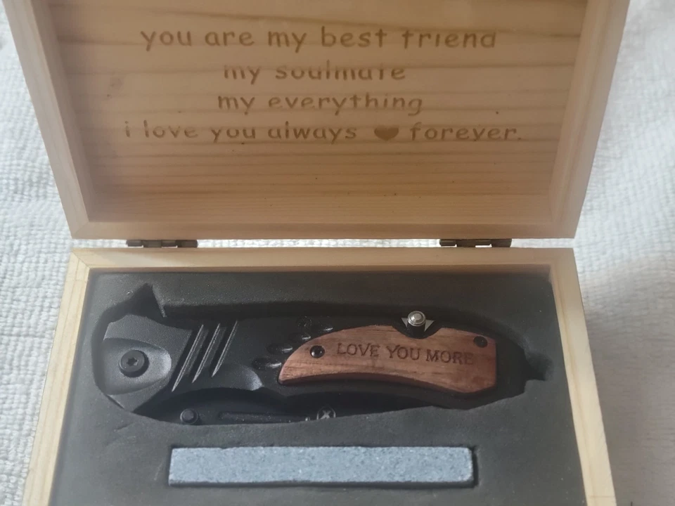 Titorld Knife W/Wooden Gift Box Engraved Knife W/Sharpening Stone (B9) - Image 2 of 4
