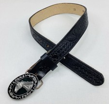 Vintage Brushy Creek Kids Women  s Leather Belt Siskiyou Horse Buckle USA Size 22