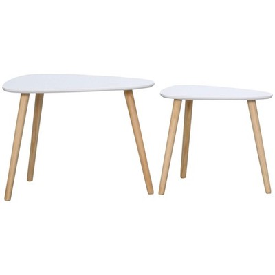 Satztische Beistelltische weiß Satztische 2er Set Scandi Stil Holztische mit