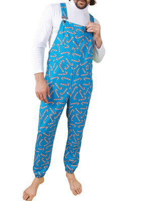 Shinesty Candy Cane Lane Pajama Overalls Pajameralls Fleece Snap Jogger Style -