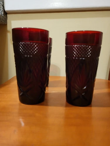 Vintage French Luminarc Cristal D'Arques Durand Ruby Red Set of 4 Tumbler Glass