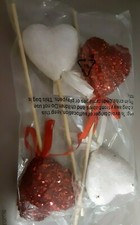 RED  WHITE GLITTER FOAM HEART SHAPED FLORAL PICKS pkg of 4 -2 red 2 white 8"