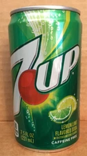 SEVEN UP/7 UP LEMON LIME FLAVORED SODA 7.5 OUNCE MINIATURE CAN - BOTTOM OPENED !