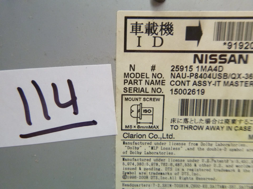 11 12 INFINITI M37 M56 FX35 FX50 BOSE GPS Radio 6 CD Mecanismo 25915-1MA4D B114 Foto 2 de 3