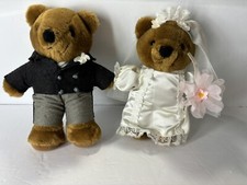 Vintage Dakin Bride  Groom Bear Holding Hands Plush Wedding Bears